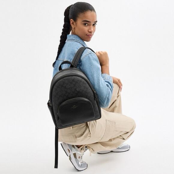 NWT Coach CZ176 Court Backpack Signature Canvas Leather Gunmetal/Charcoal/Black - Picture 7 of 9